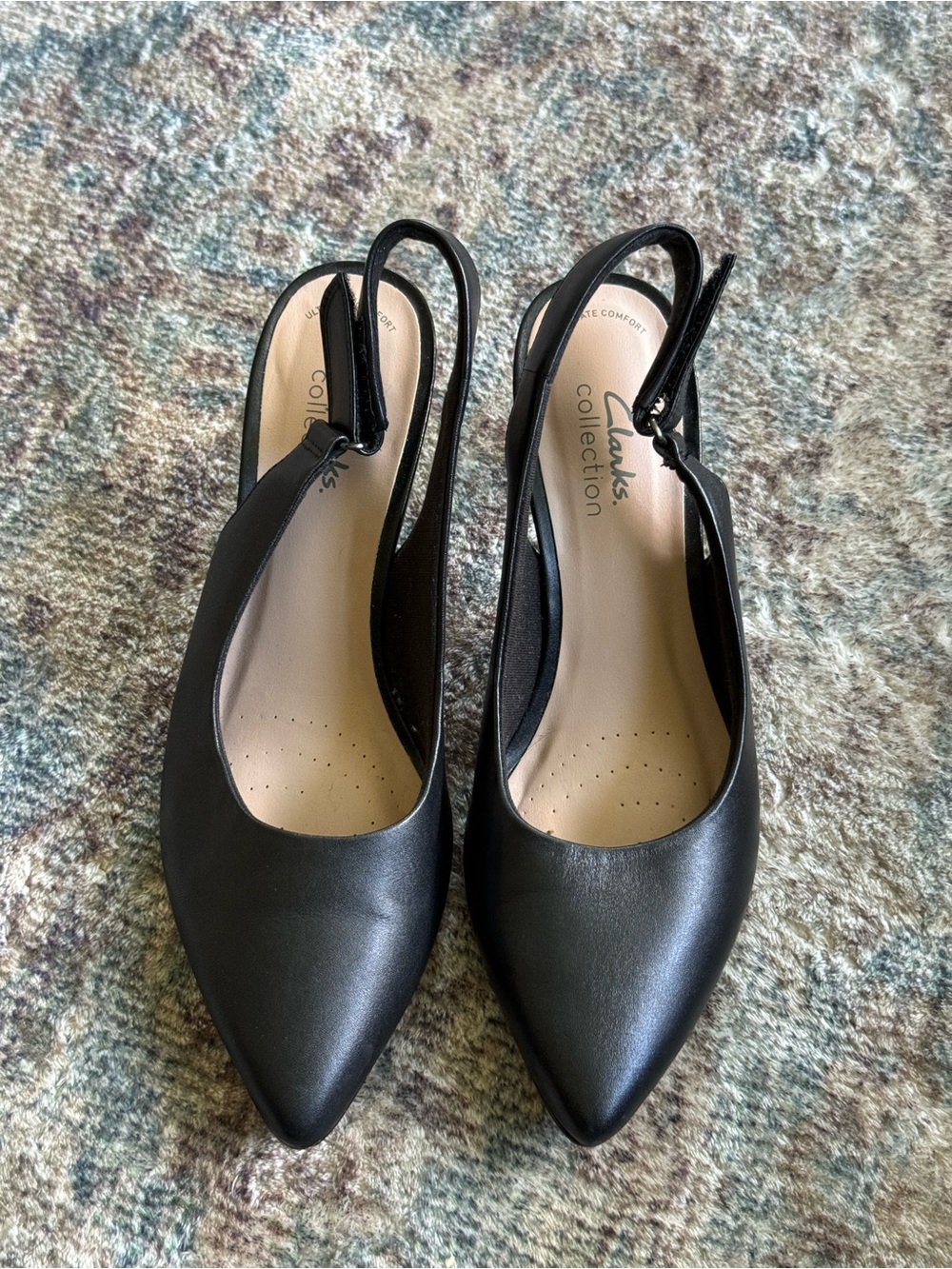 Clark’s Collection iIleana poppy black leather sling back heels